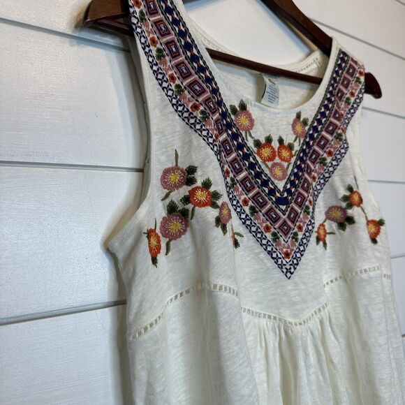 Sundance Medium Top LINEN Sleeveless Embroidered Floral Boho Idlewood Off White - Picture 5 of 9